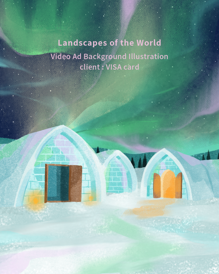 VISA｜動画広告用背景イラストレーション｜Visaのタッチ決済「どこでも使えルーレット篇」