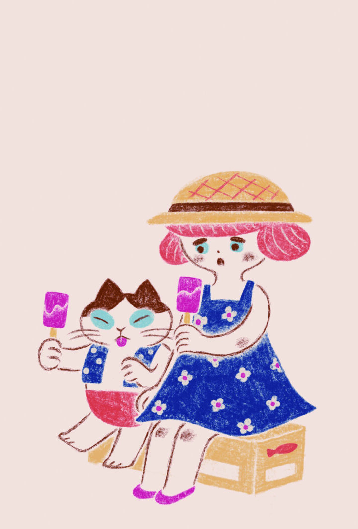 猫とアイスを食べる