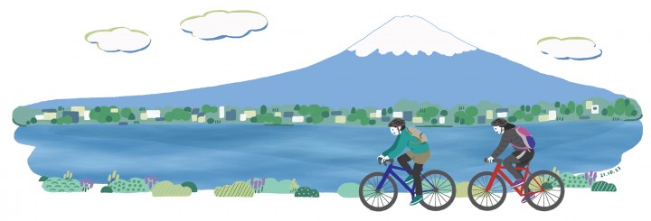 富士山 サイクリングカップル