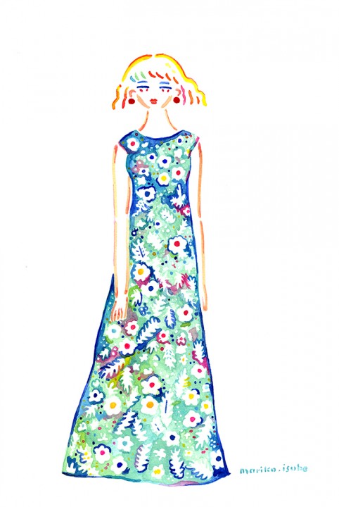 花柄のドレスの女性