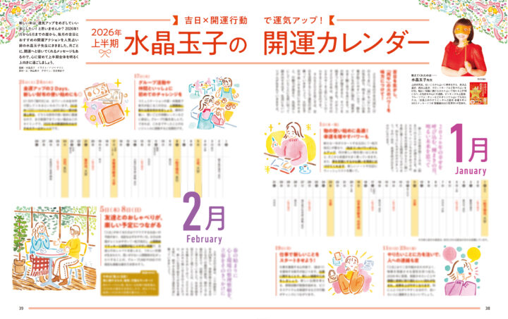お仕事_オレンジページ2026年1月号開運カレンダーイラスト