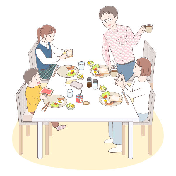 朝食を食べる家族