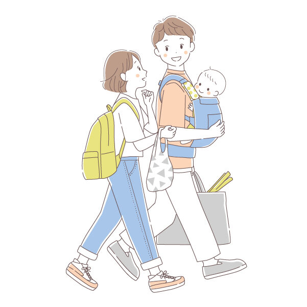 休日に買い物を楽しむ子育て世代夫婦