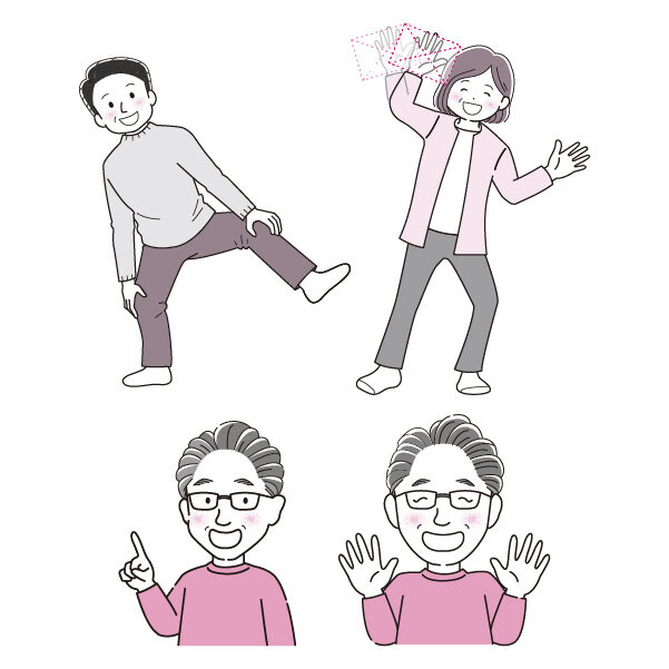 体操をする男女と先生