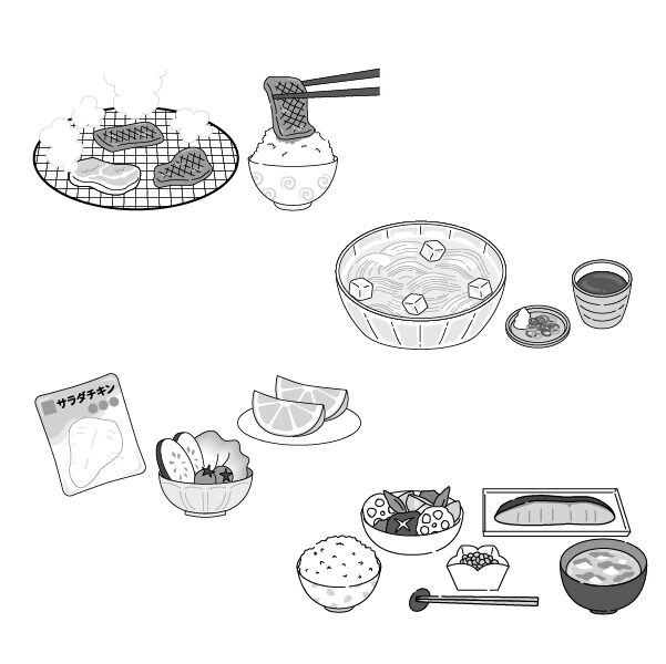 モノクロ食べ物のイラスト