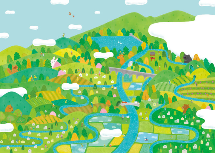 ふるさとの清流 神川（教材）イラスト