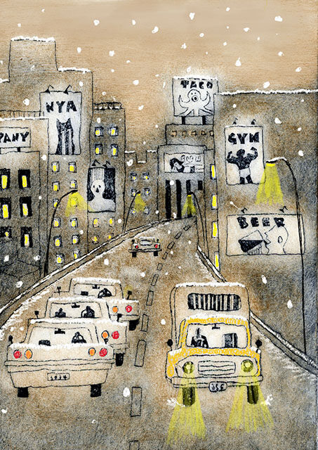 【版画】冬の帰り道