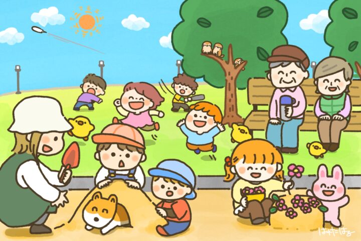 休日の公園　昼・夜