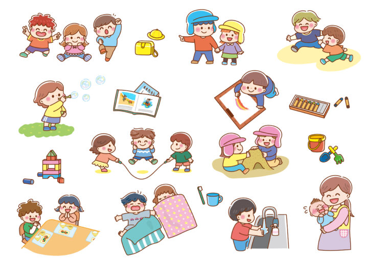 園での一日（遊び・カットイラスト）