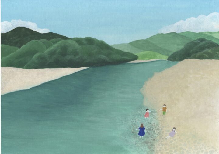 上高地で川遊び