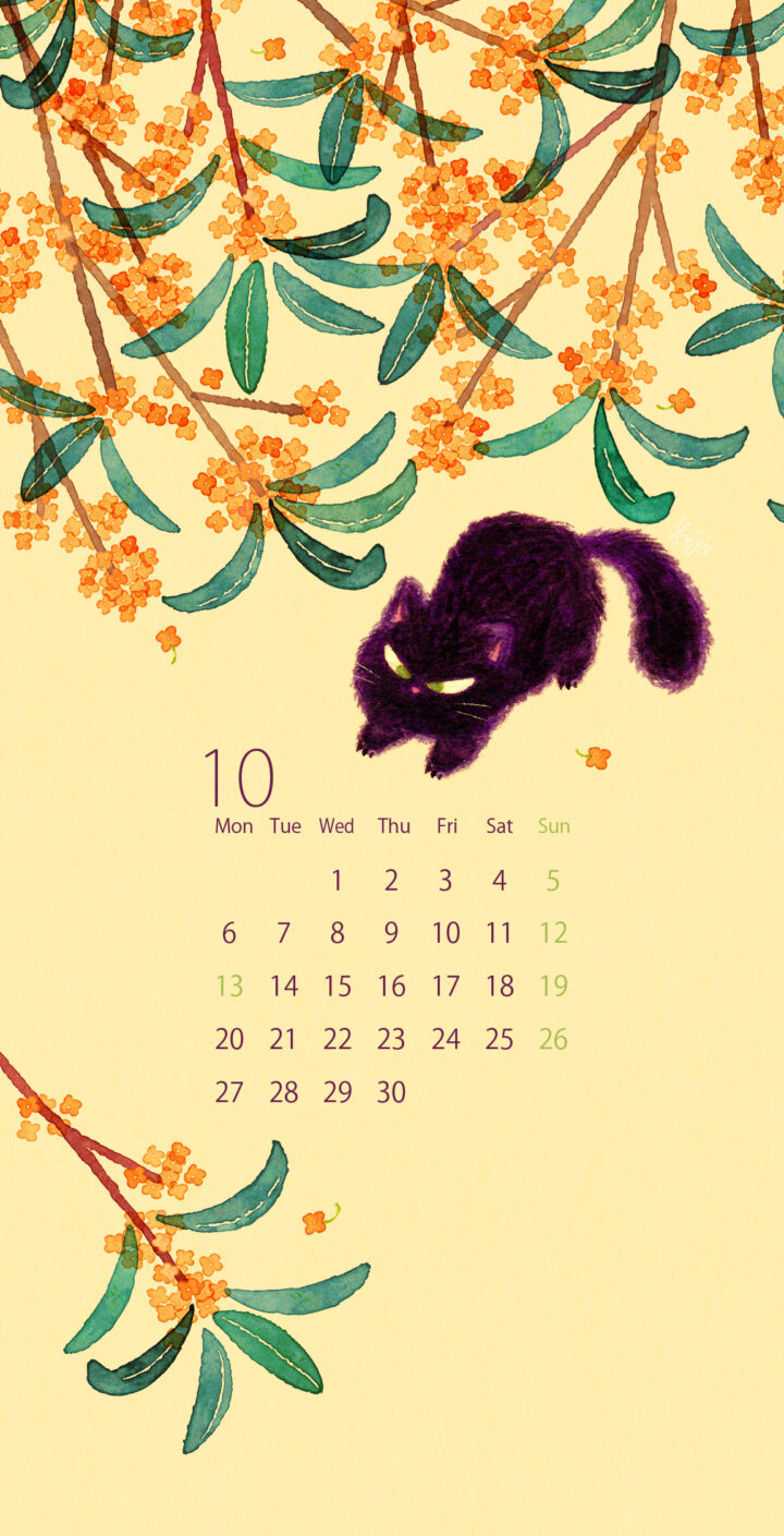 カレンダー　キンモクセイ　猫