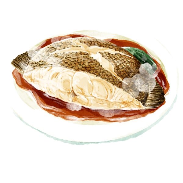 ふくしま常磐もの図鑑えほん「じょうばんものいただきます」の中から、『カレイ(ヤナギガレイ)の煮つけ』。