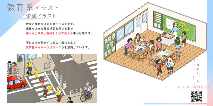 俯瞰イラスト～教室/道路のイラスト