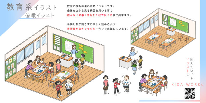 教室の俯瞰イラスト