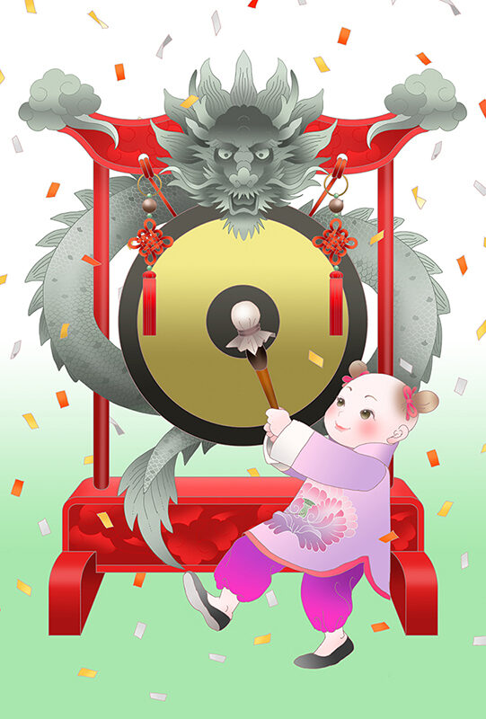銅鑼を鳴らす少女