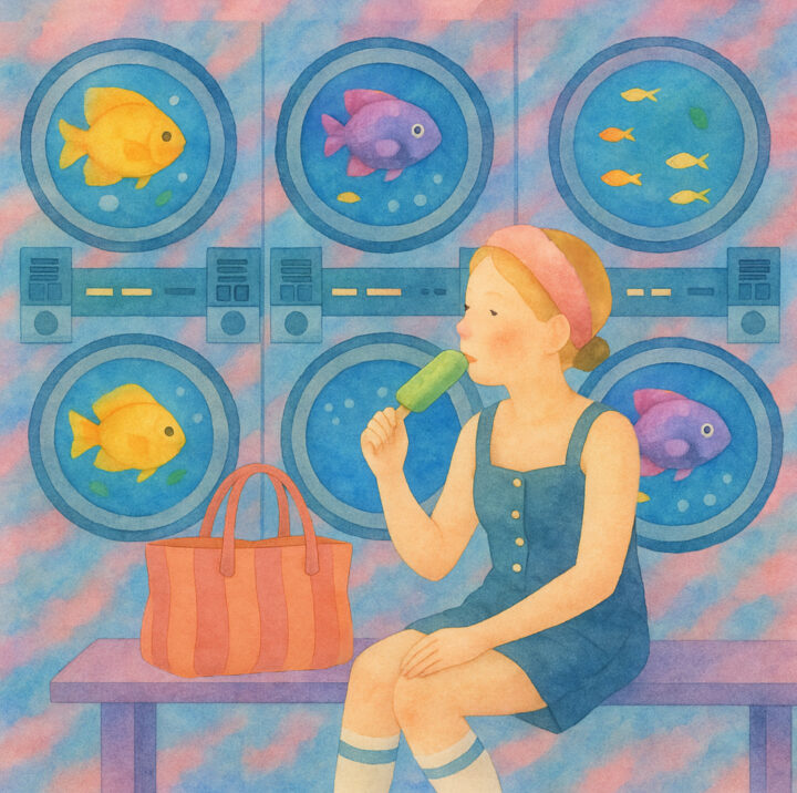 オリジナルイラスト　コインランドリーの白昼夢